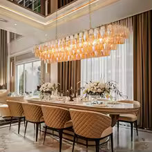 Modern 54" Rectangle Gold Chandelier, 12-Light Smoke Glass Pendant Light for Dining Room, Kitchen, Living Room & Bedroom,