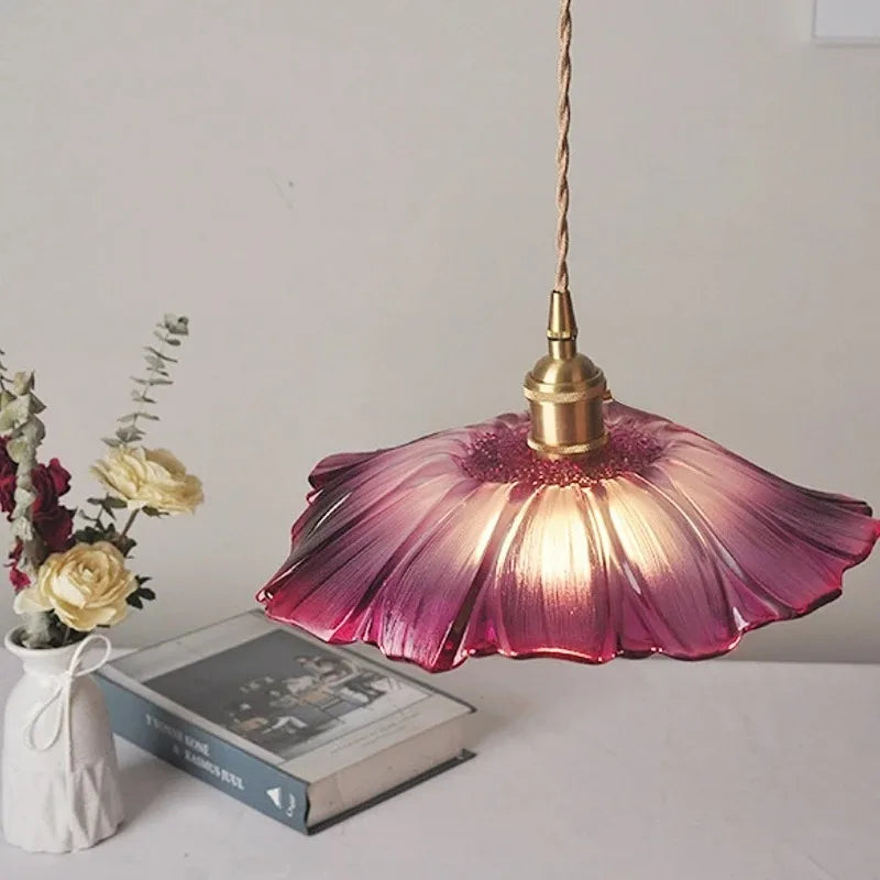 Nordic Vintage Flower Glass Pendant Light E27 Ceiling Hanging Lamp for Home Decor Corridor Bedroom Kitchen Living Room