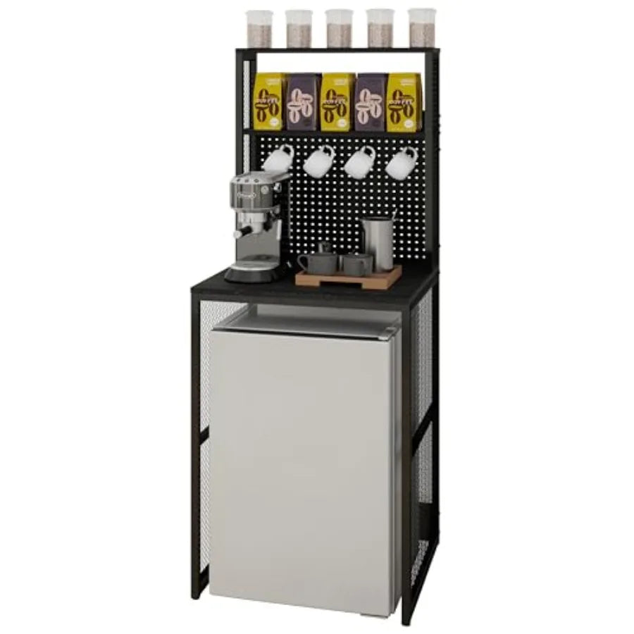 Kitchen Bakers Racks with Storage Mini Fridge Stand Utility Storage Shelf Coffee Bar Table Microwave Oven Stand with Mini Fridg