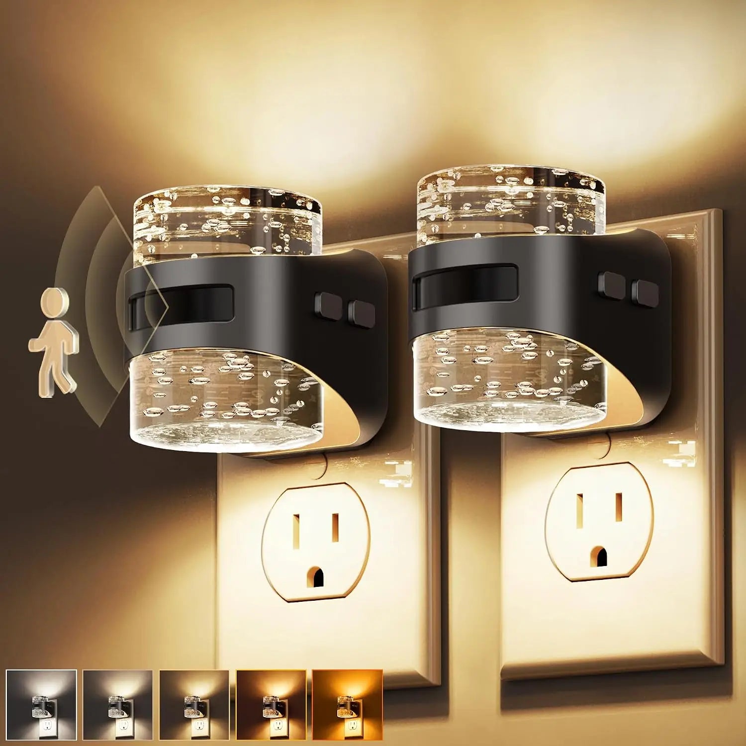 Motion Sensor Night Light, 5CCT Dimmable Plug-in, 2 Pack, Auto Dusk to Dawn for Hallway Bathroom