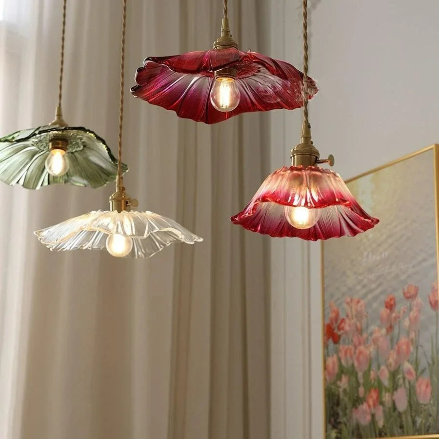 Nordic Vintage Flower Glass Pendant Light E27 Ceiling Hanging Lamp for Home Decor Corridor Bedroom Kitchen Living Room