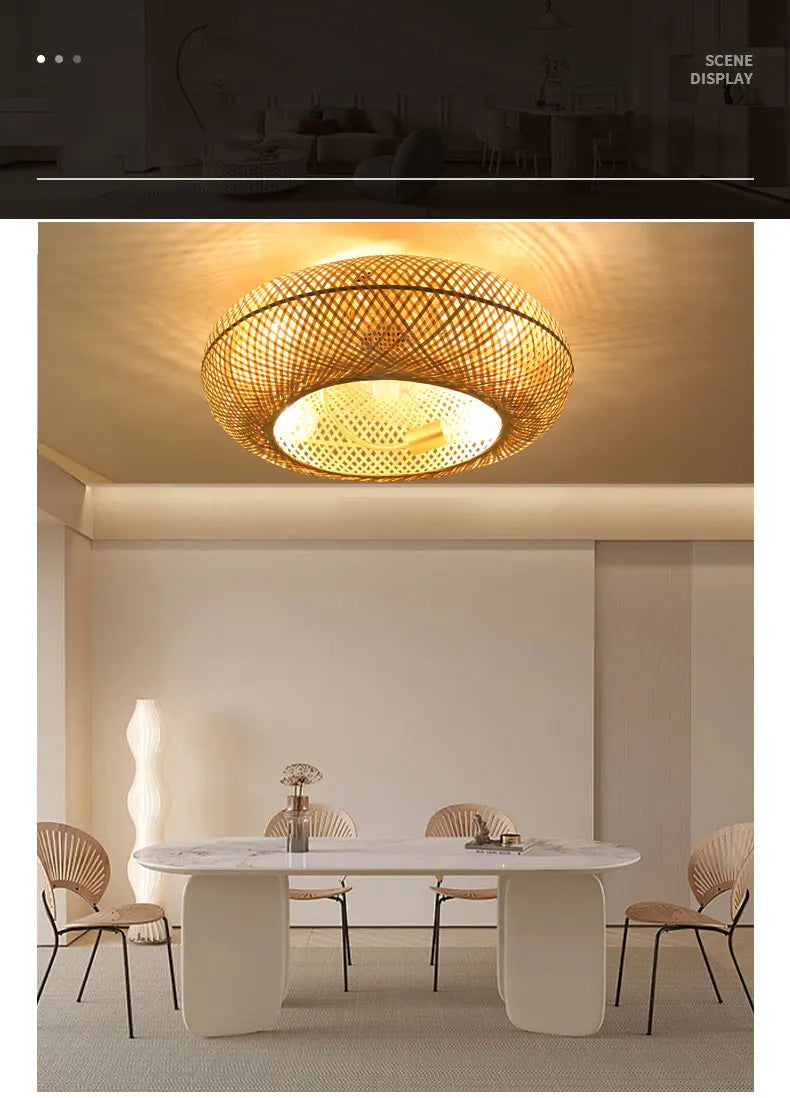 Bamboo Ceiling Fan Fans With Lights Remote Control Bedroom Decor Ventilator Lamp 50cm Air Invisible Blades Retractable Silent