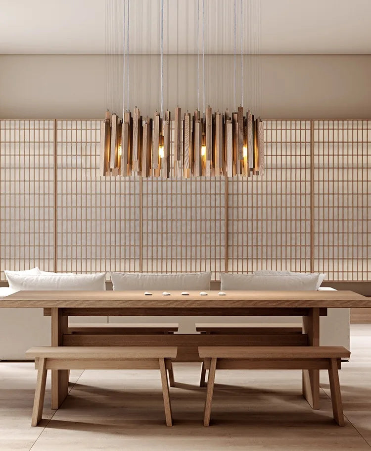 Retro Wooden Hanging Chandelier Light For Dining Living Room Farmhouse Kitchen Table Solid Wood Led Pendant Chandelier Lamp