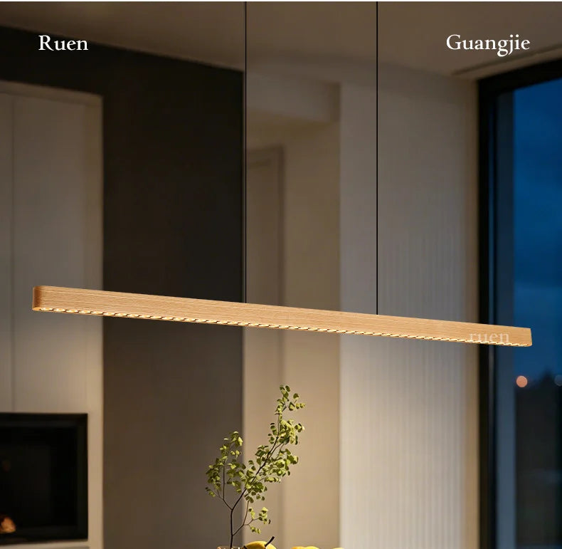 Designer Long-Strip Lamps Made Of White Waxwood Rustic Wooden Dining Island Study Table 2026New Dining Table Tea Room Chandelier
