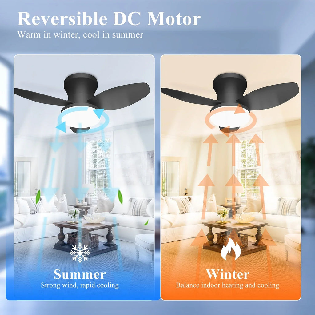 Mexllex Three Leaf Ceiling Fan with Light & Remote Control, 6 Speed, Reversible Noiseless, Dimmable LED Chandelier for Bedroom