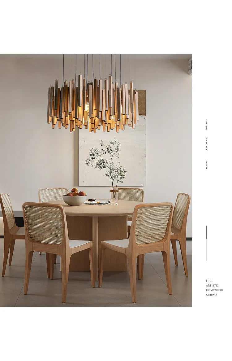 Retro Wooden Hanging Chandelier Light For Dining Living Room Farmhouse Kitchen Table Solid Wood Led Pendant Chandelier Lamp