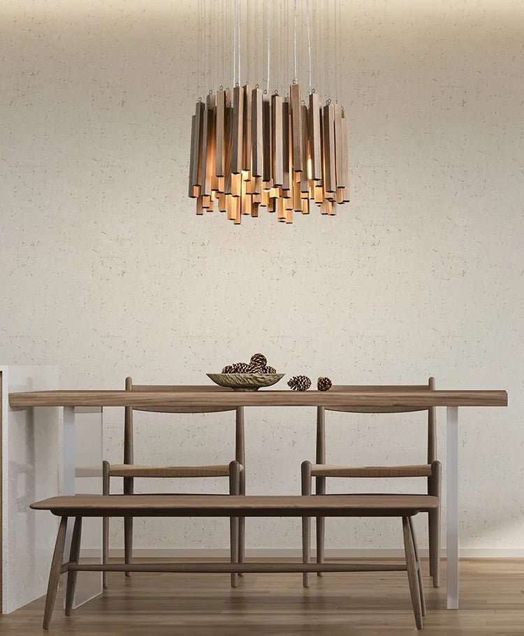 Retro Wooden Hanging Chandelier Light For Dining Living Room Farmhouse Kitchen Table Solid Wood Led Pendant Chandelier Lamp