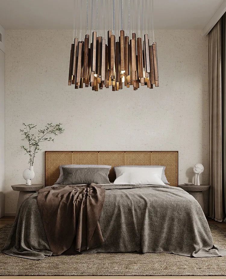 Retro Wooden Hanging Chandelier Light For Dining Living Room Farmhouse Kitchen Table Solid Wood Led Pendant Chandelier Lamp
