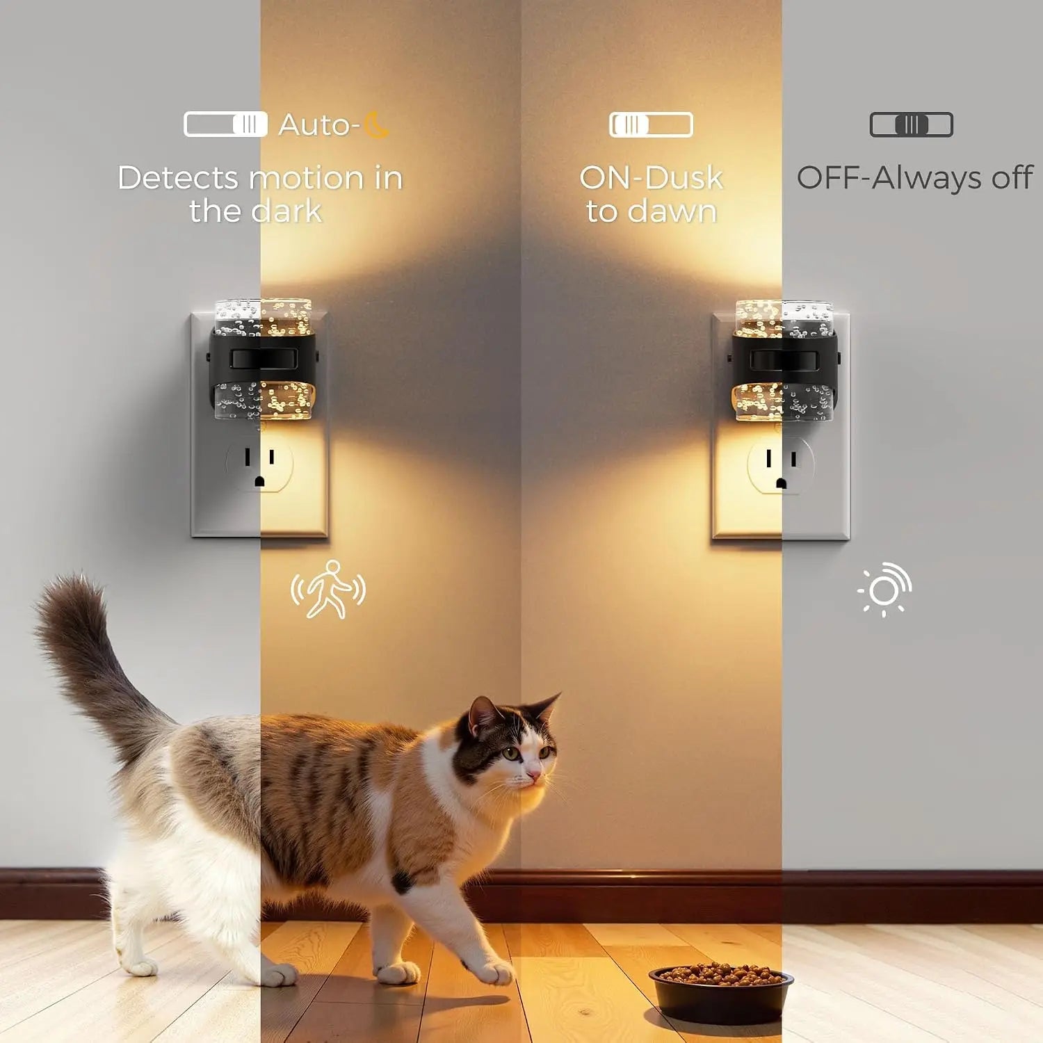 Motion Sensor Night Light, 5CCT Dimmable Plug-in, 2 Pack, Auto Dusk to Dawn for Hallway Bathroom