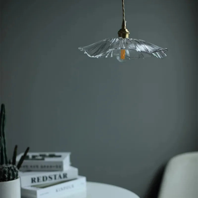 Nordic Vintage Flower Glass Pendant Light E27 Ceiling Hanging Lamp for Home Decor Corridor Bedroom Kitchen Living Room