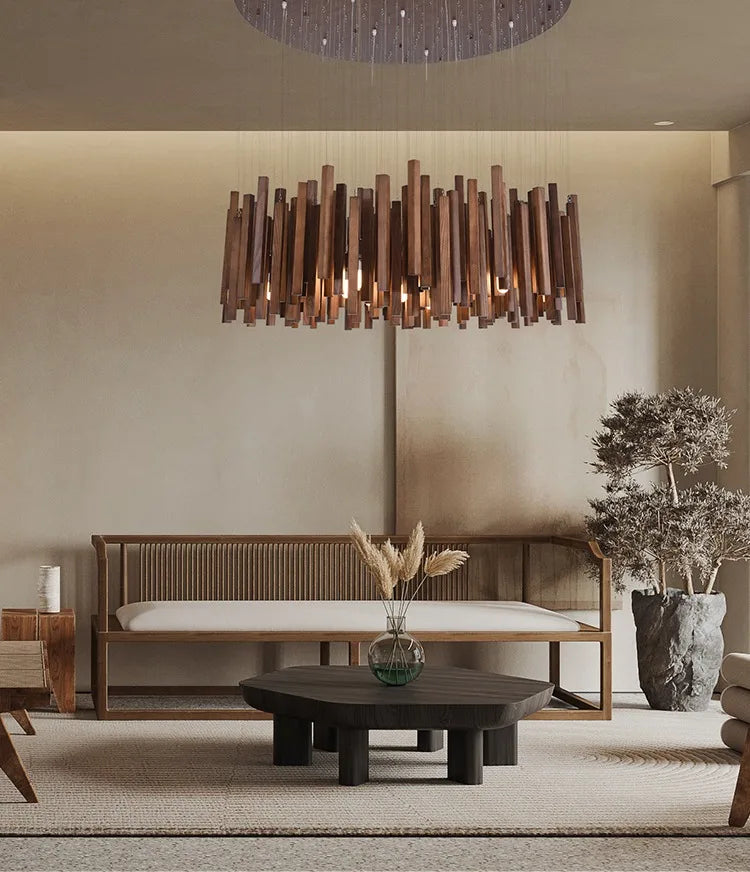 Retro Wooden Hanging Chandelier Light For Dining Living Room Farmhouse Kitchen Table Solid Wood Led Pendant Chandelier Lamp