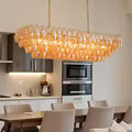Modern 54" Rectangle Gold Chandelier, 12-Light Smoke Glass Pendant Light for Dining Room, Kitchen, Living Room & Bedroom,