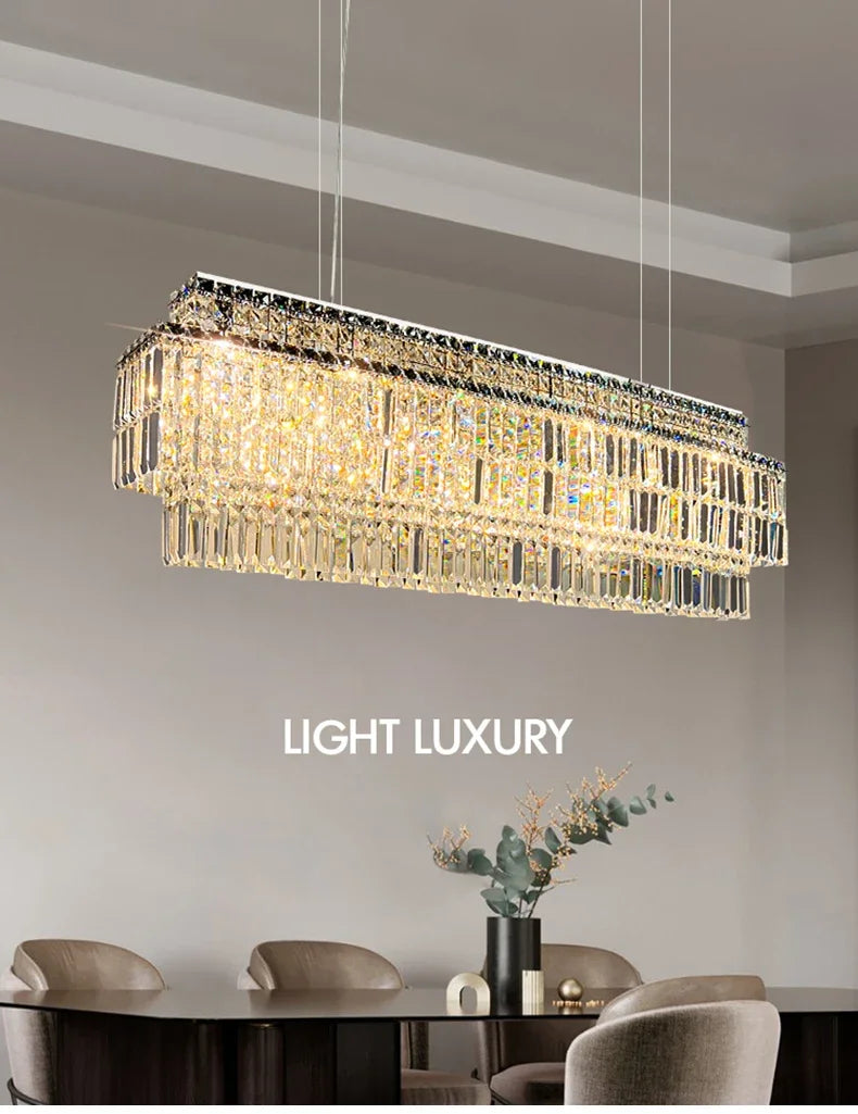 Led Crystal Chandelier For Dining Room Modern Rectangle Hanging Lamp Luxury Home Decor Indoor Lighting Gold/Silver Kitchen Light