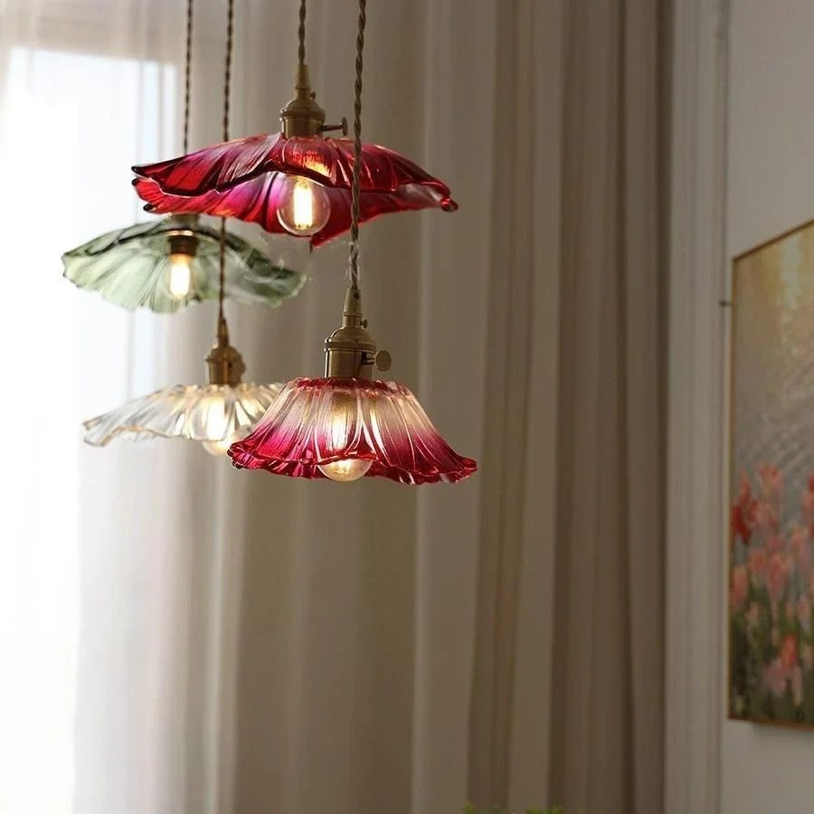 Nordic Vintage Flower Glass Pendant Light E27 Ceiling Hanging Lamp for Home Decor Corridor Bedroom Kitchen Living Room