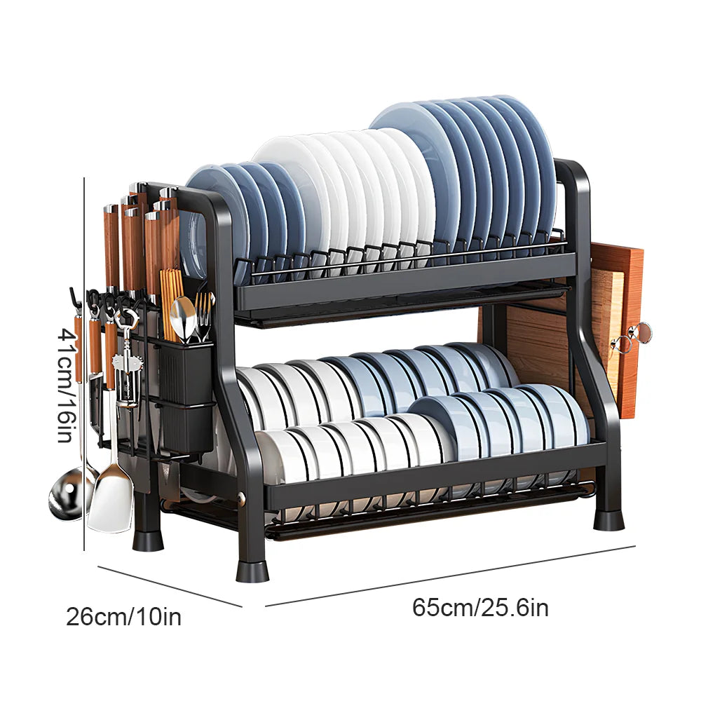 2 Tier/3 Tier Dish Drying Rack Compact Kitchen Dish Rack Drainboard Set Rust-Proof Dish Drainer with Utensil Holder