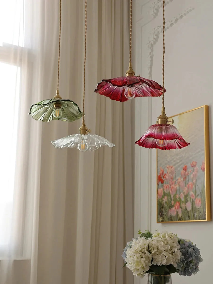 Nordic Vintage Flower Glass Pendant Light E27 Ceiling Hanging Lamp for Home Decor Corridor Bedroom Kitchen Living Room